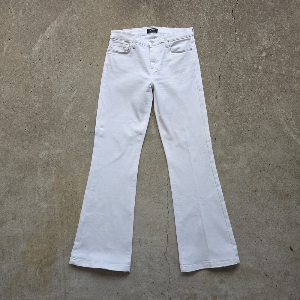 7 For All Mankind Dojo Jeans Size 28 White Flare Stretch Low Rise Boho Preppy